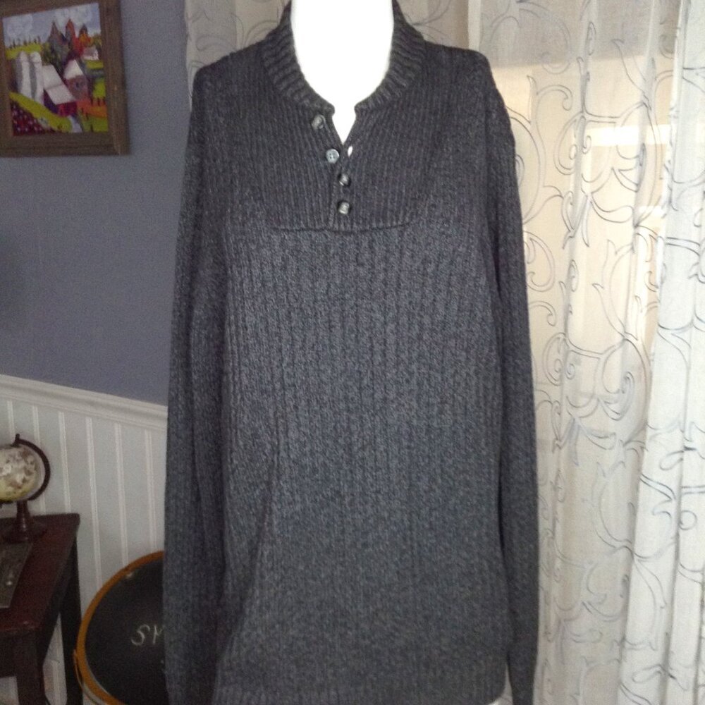 Eddie Bauer T/L Henley Cable Knit sweater; cotton, Fisherman, Golf, Colligate
